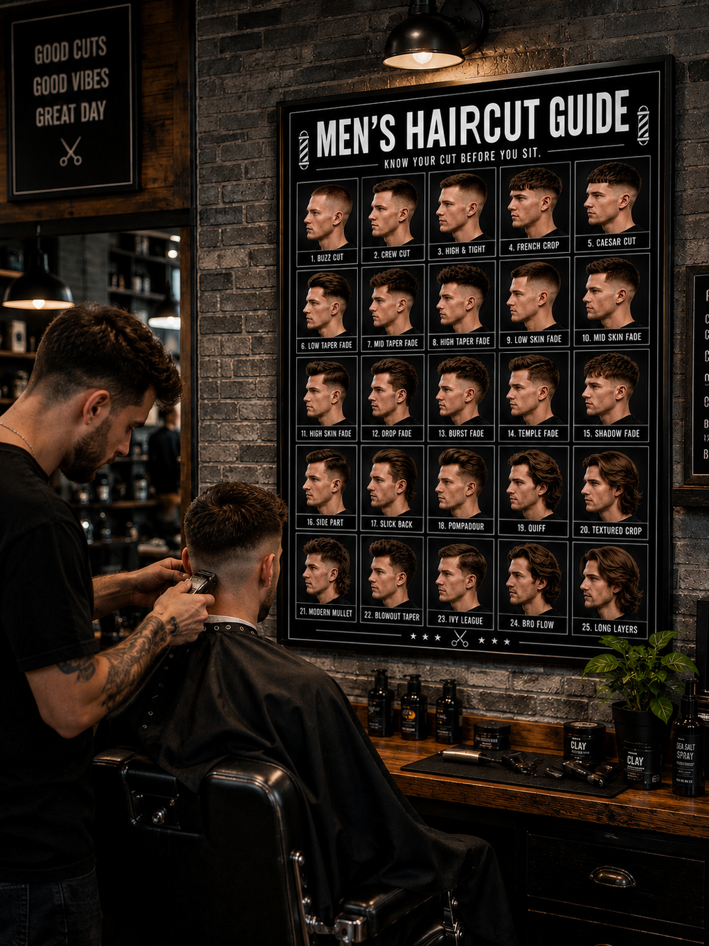 💈 MEN’S HAIRCUT GUIDE – 25 POPULAR STYLES
Give your barbershop a professional upgrade while making haircut consultations easier.