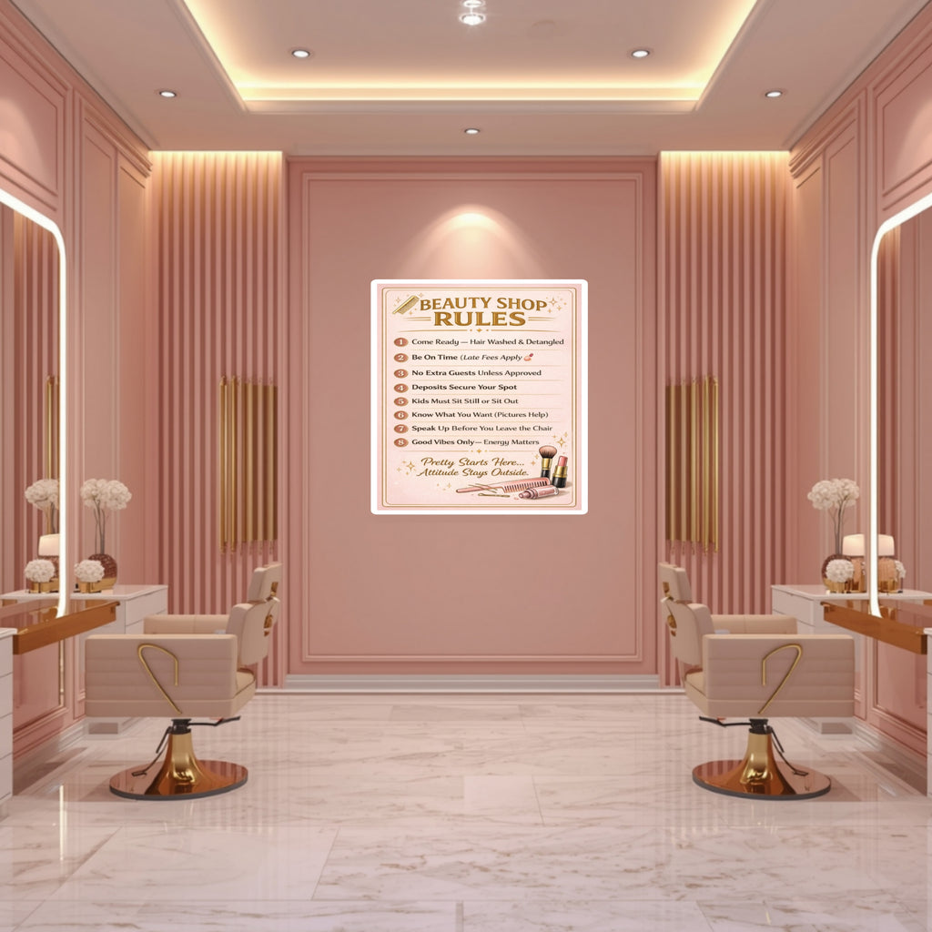 Beauty Shop Rules Sign Salon Policy Poster 13x19 Laminated Hair Salon Decor Professional Stylist Wall Art