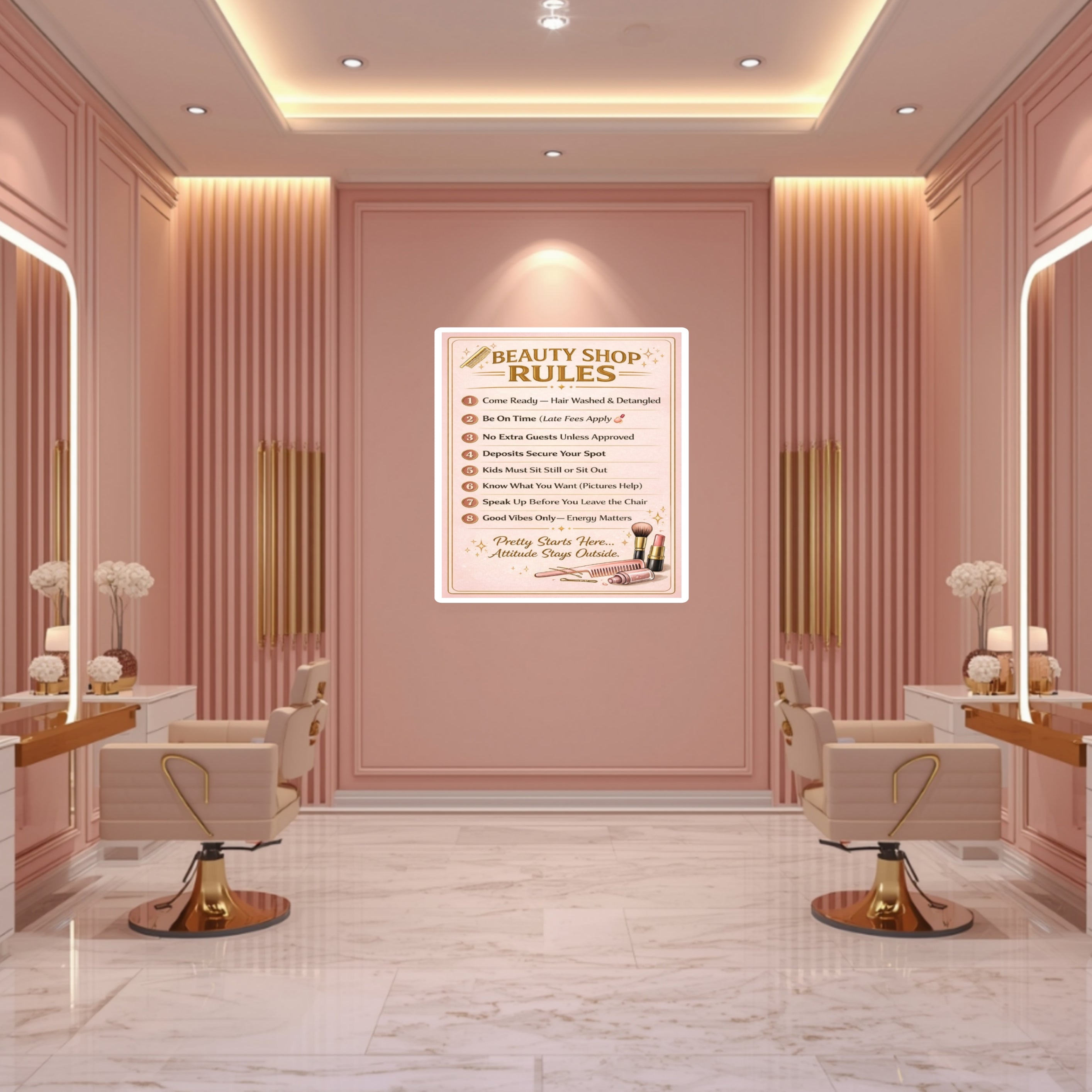Beauty Shop Rules Sign Salon Policy Poster 13x19 Laminated Hair Salon Decor Professional Stylist Wall Art