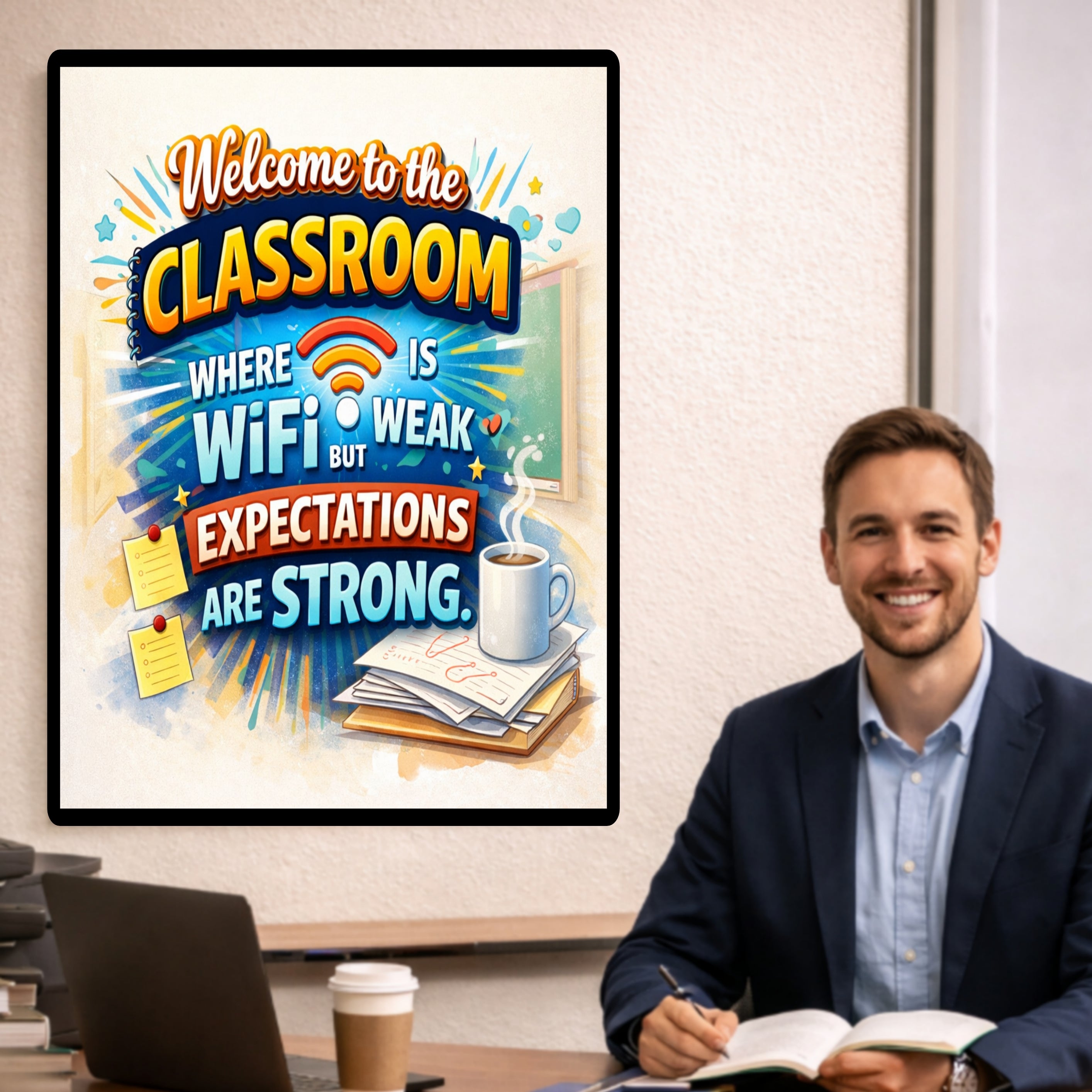 Funny Teacher Sign WiFi Weak Expectations Strong Classroom Decor 13x19 Laminated Teacher Humor Poster School Wall Art