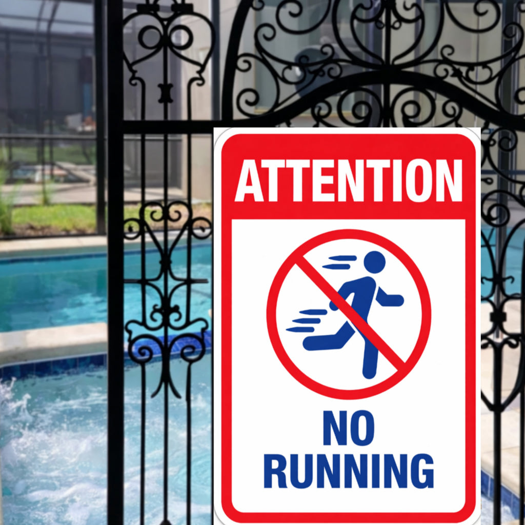 No Running Pool Sign Safety Warning Sign 13x19 Laminated Pool Area Sign Outdoor Pool Safety Decor