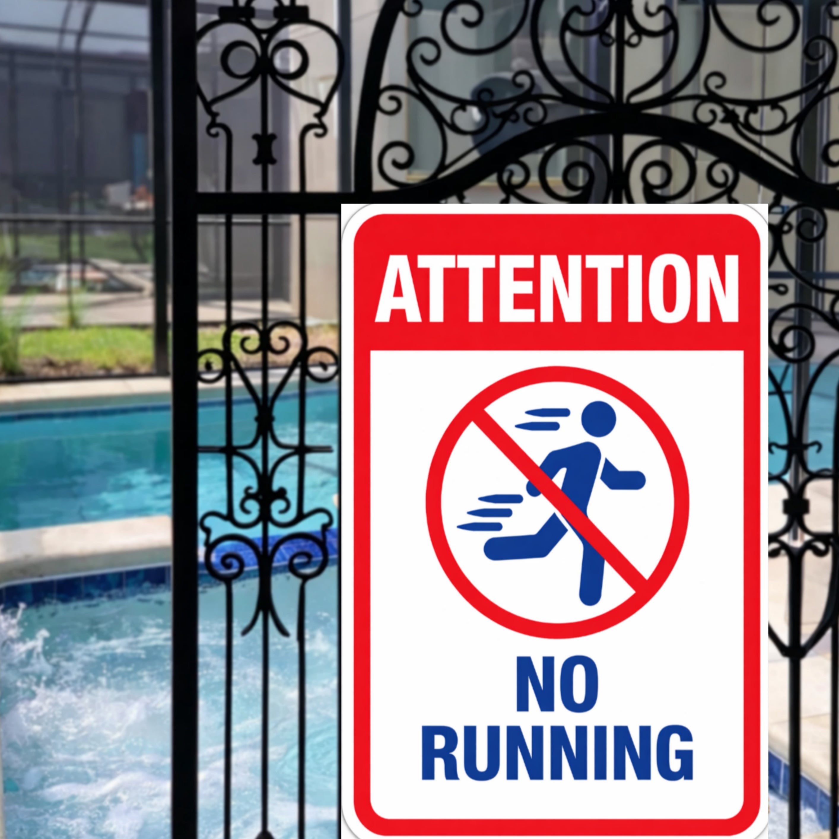No Running Pool Sign Safety Warning Sign 13x19 Laminated Pool Area Sign Outdoor Pool Safety Decor