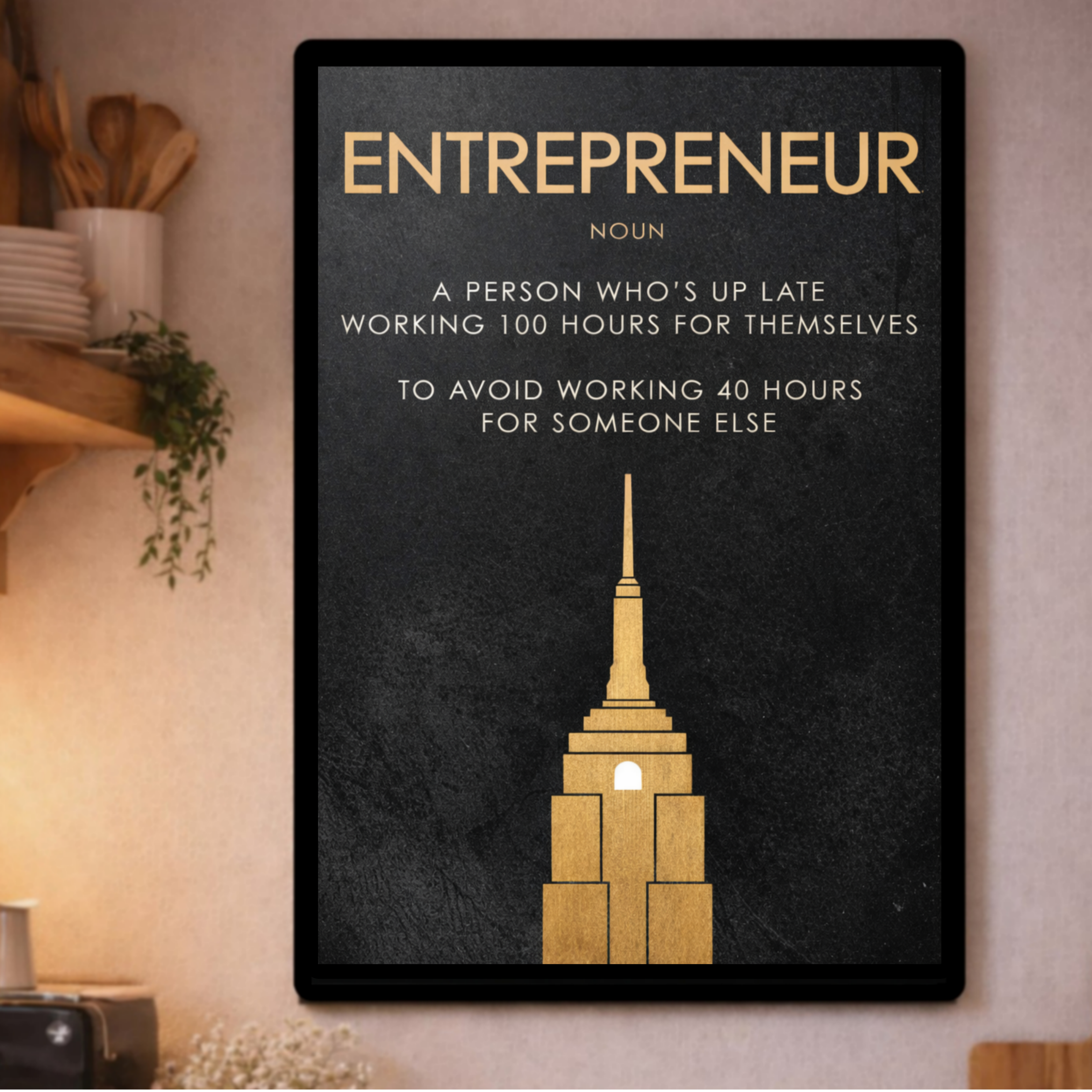 Entrepreneur Definition Wall Art – Motivational Business Laminated Print| Hustle Mindset Office Decor 13x19in