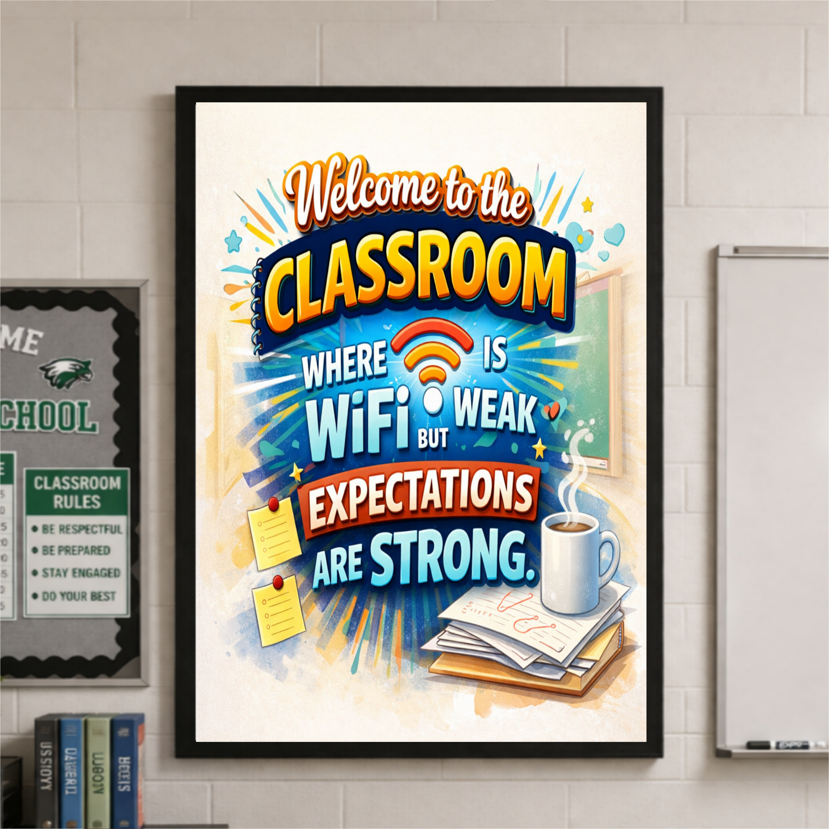 Funny Teacher Sign WiFi Weak Expectations Strong Classroom Decor 13x19 Laminated Teacher Humor Poster School Wall Art