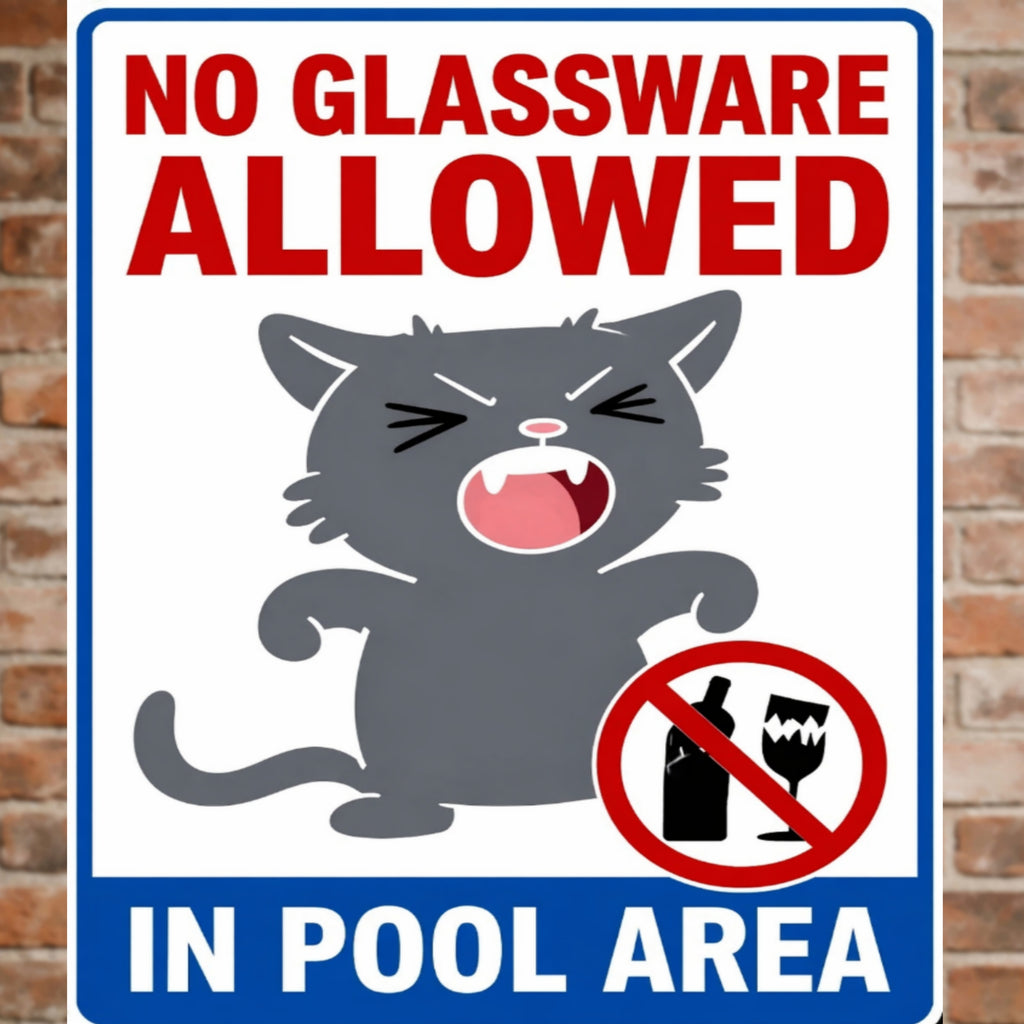No Glassware Allowed In Pool Area Funny Pool Sign 13x19 Laminated Pool Rules Decor Backyard Pool Safety Sign