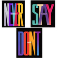 Never Settle Stay Focused Don’t Quit Wall Art Set Colorful Motivational Typography Prints 13x19 Laminated