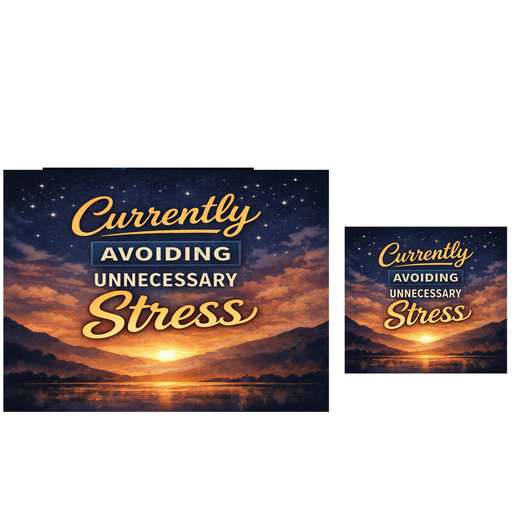 Currently Avoiding Unnecessary Stress Wall Art – Calm Aesthetic Home Decor | Peaceful Lifestyle Sign
