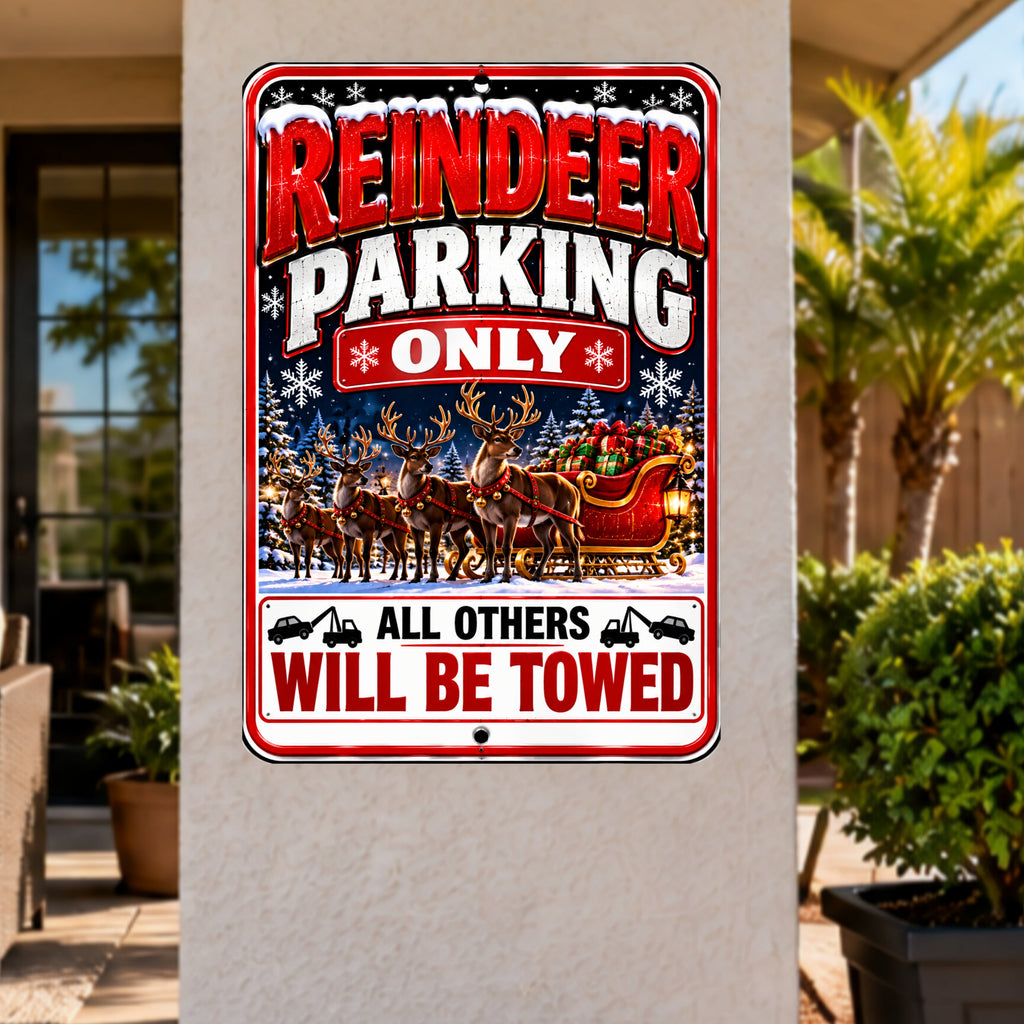 Reindeer Parking Only Sign, 13x19 Laminated Funny Christmas Holiday Parking Decor