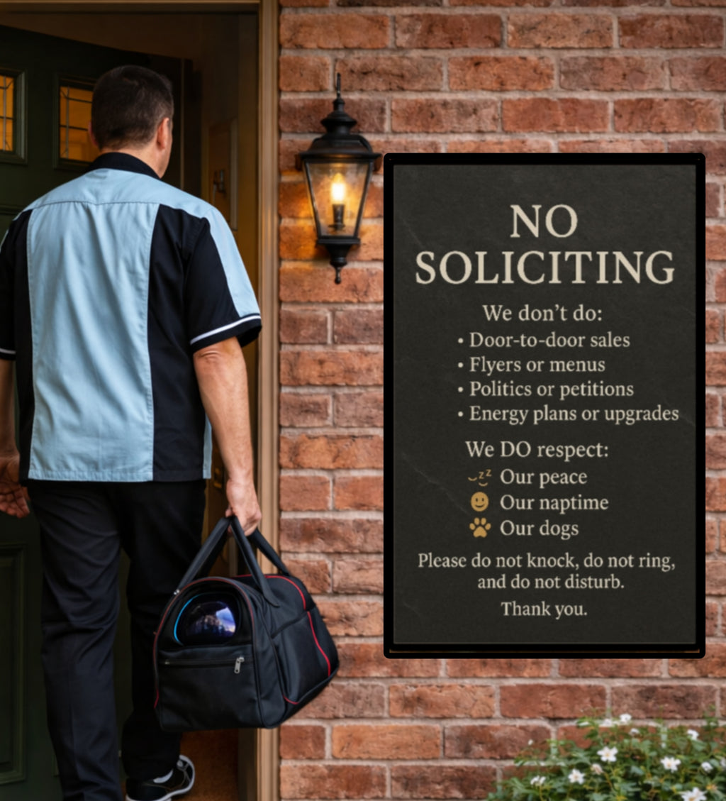 Elegant No Soliciting Sign – Respect Our Peace Door Sign  Modern Minimalist Home Entry Decor (13x19 & 8x9)