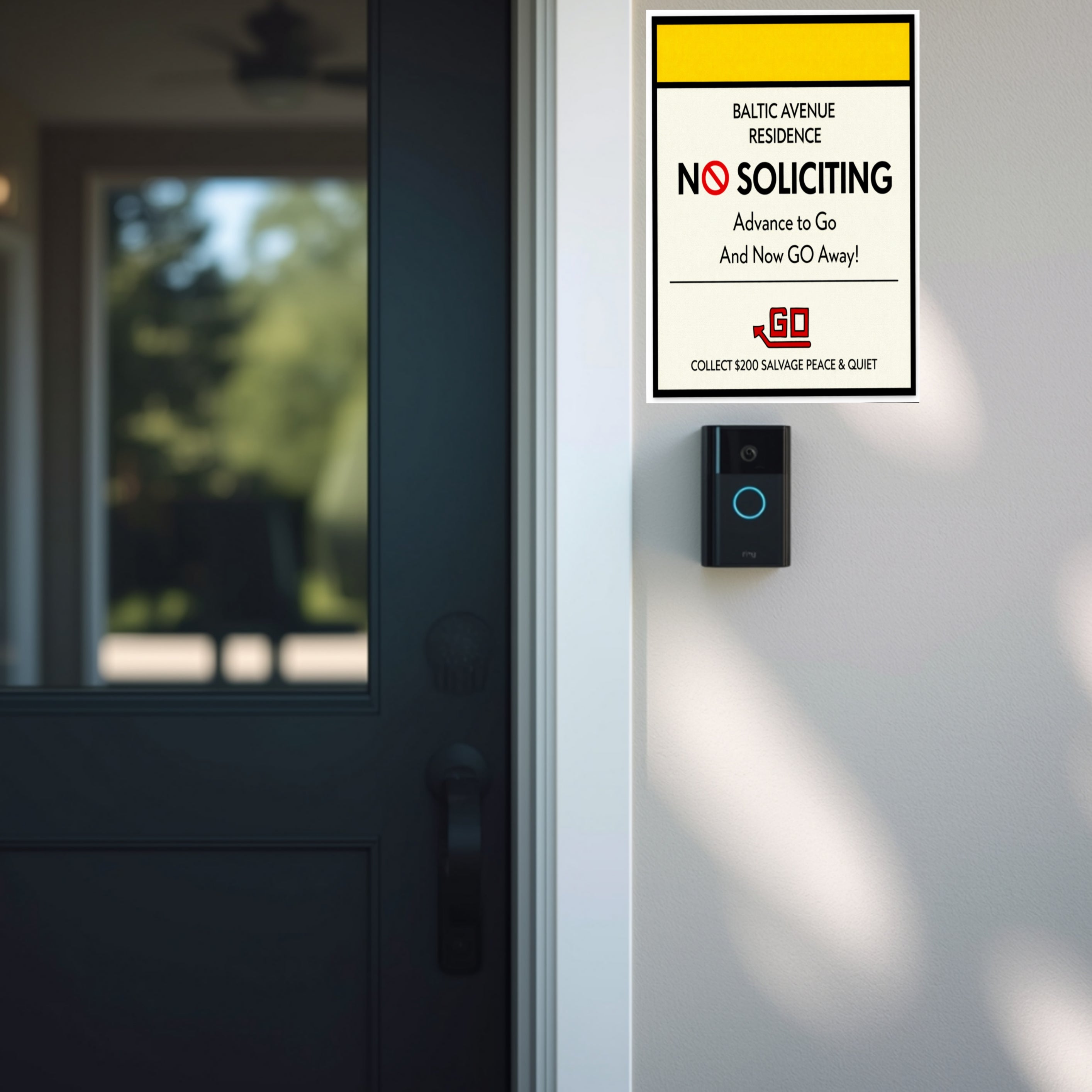 Baltic Avenue No Soliciting Sign – Funny Monopoly Inspired Door Sign | “Advance to Go… Now Go Away” | 6x9 or 4x9