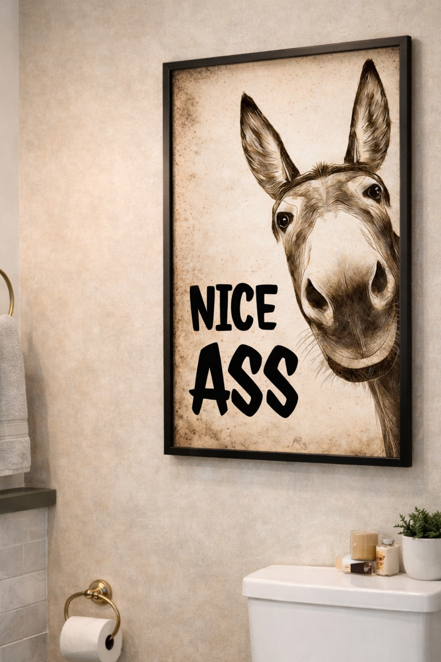 Funny Donkey Sign Nice Ass Humor Wall Art 13x19 Laminated Funny Animal Poster Rustic Home Decor