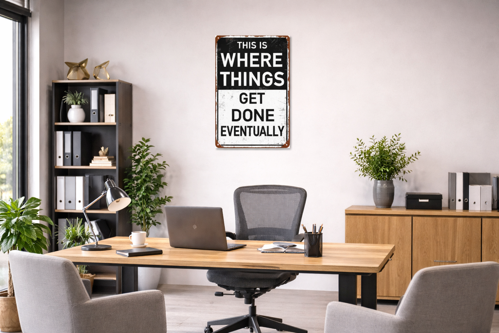 This Is Where Things Get Done Sign 13x19 – Motivational Wall Art, Hustle Mindset Sign, Office Garage Decor, Laminated Sign