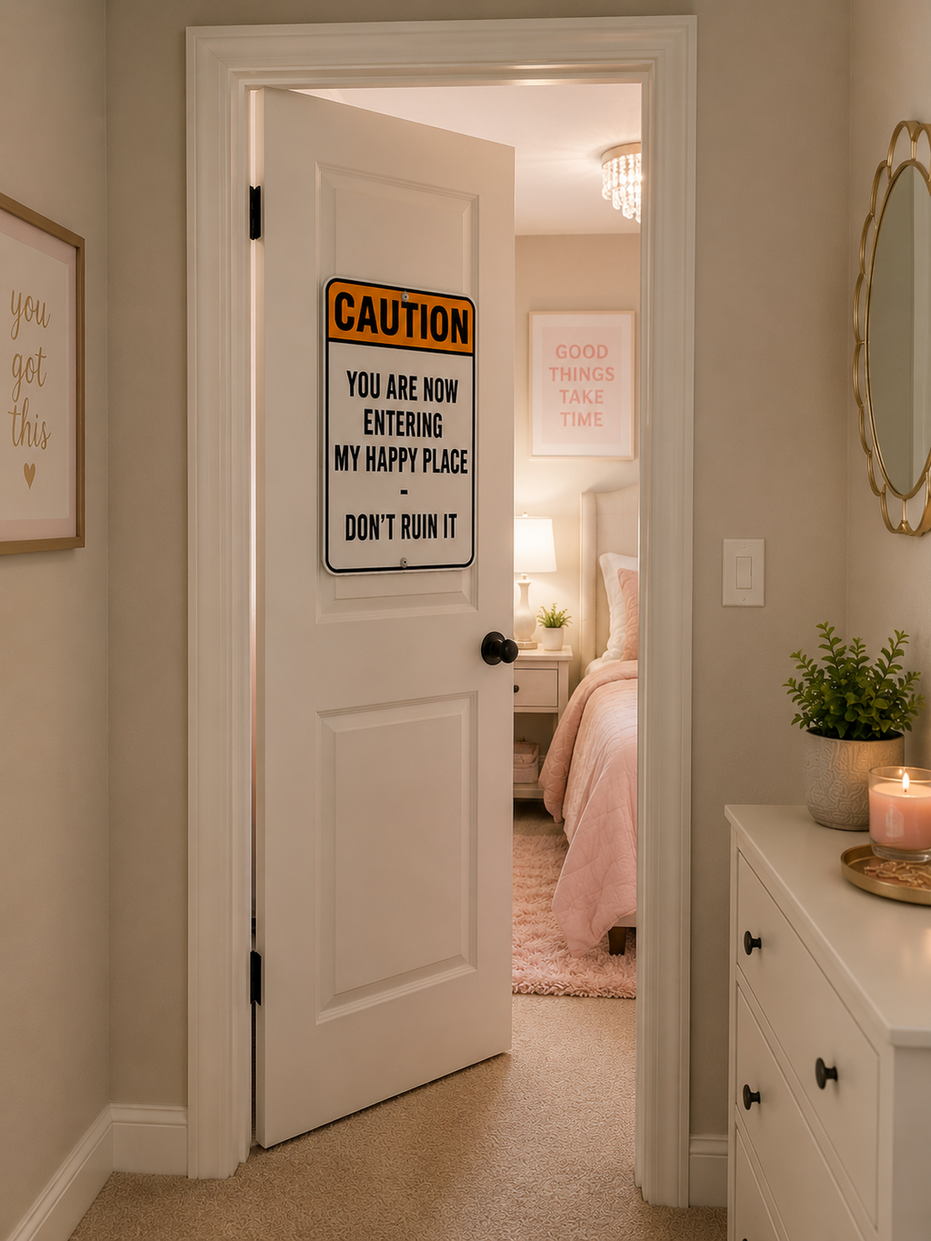 Funny Happy Place Sign Laminated 13x19 | Funny Home Decor | Caution Entering My Happy Place Sign | Man Cave Wall Art