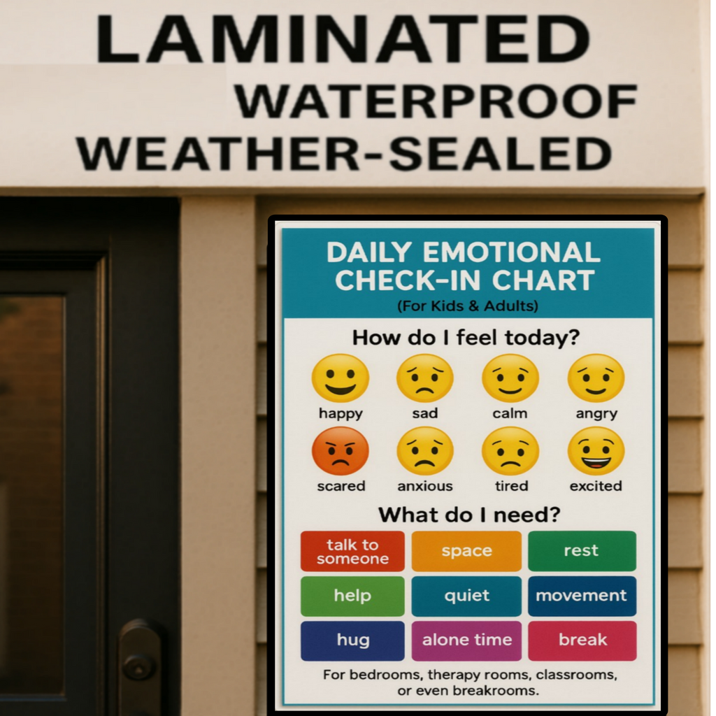 Daily Emotional Check-In Chart – Feelings Chart for Kids and Adults | Mental Health Classroom 13x19in Laminated Print