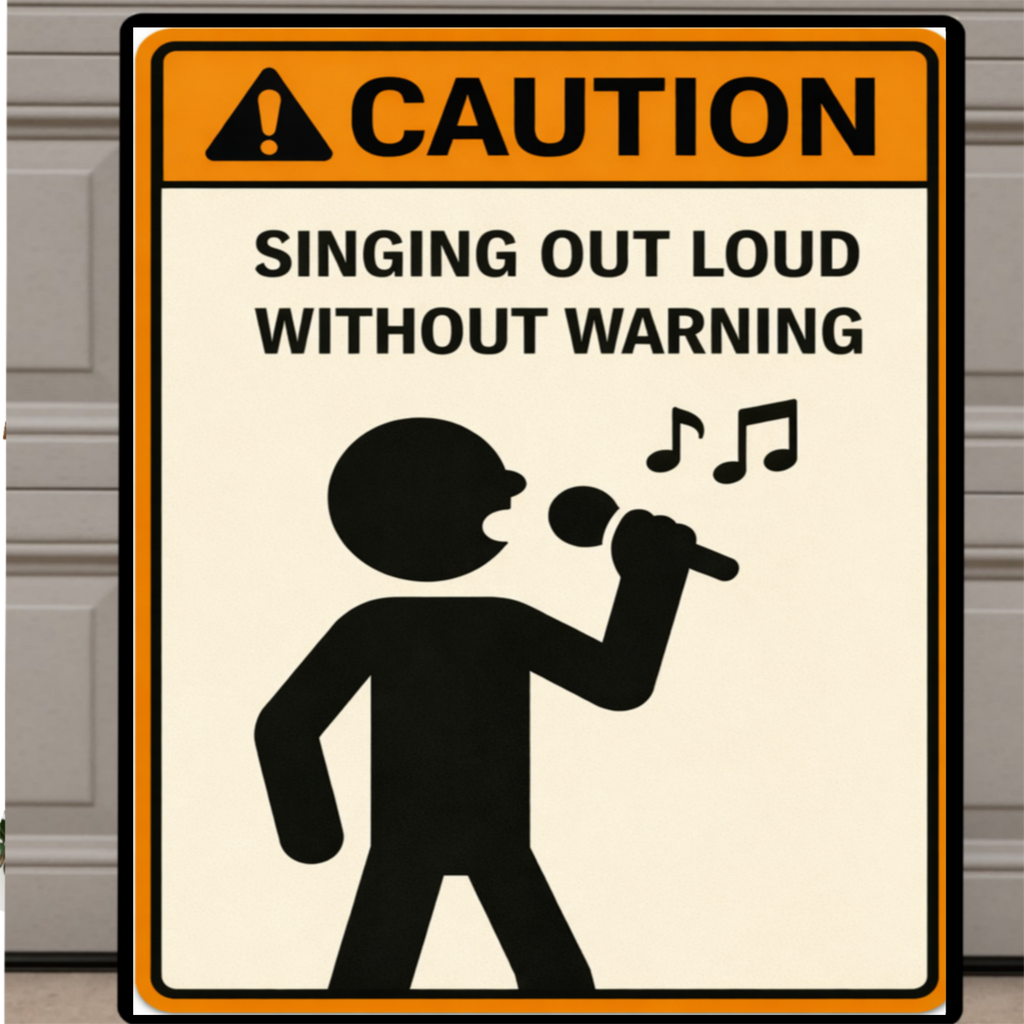 Singing Out Loud Without Warning Funny Caution Sign 13x19 Laminated Print Music Lover Humor Wall Art Funny Decor Gift