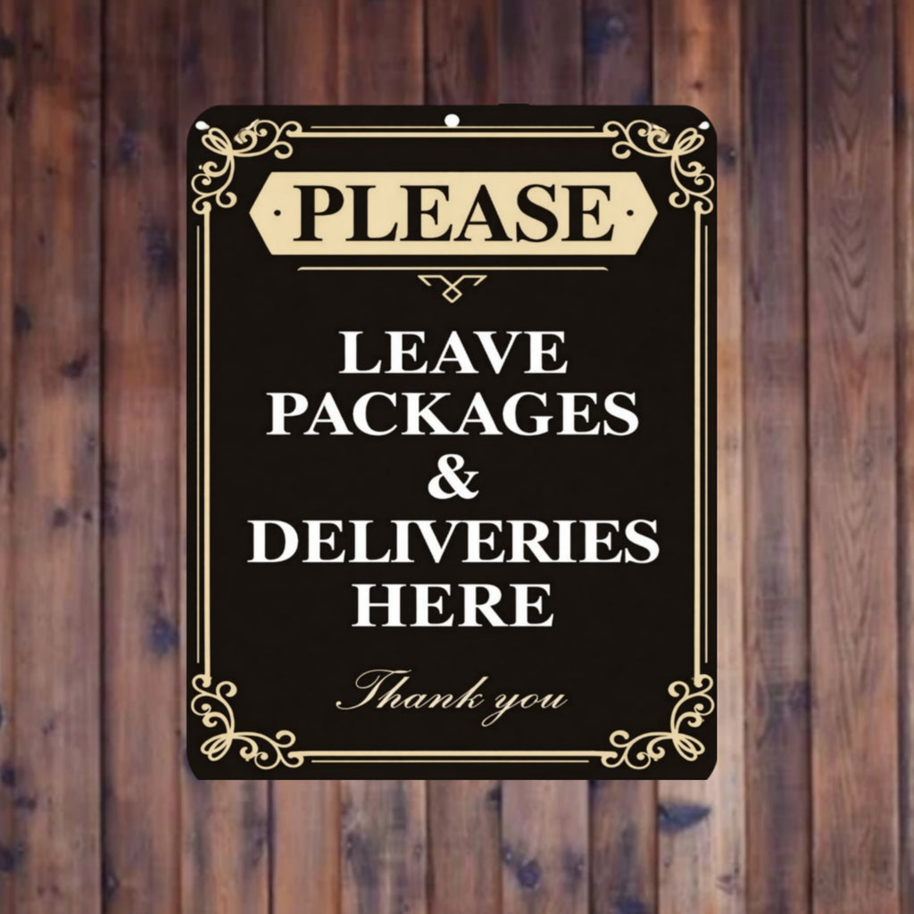 Please Leave Packages Here Sign – Elegant Delivery Sign for Front Door, Package Drop Off Sign, Laminated Outdoor Door Sign 13x19