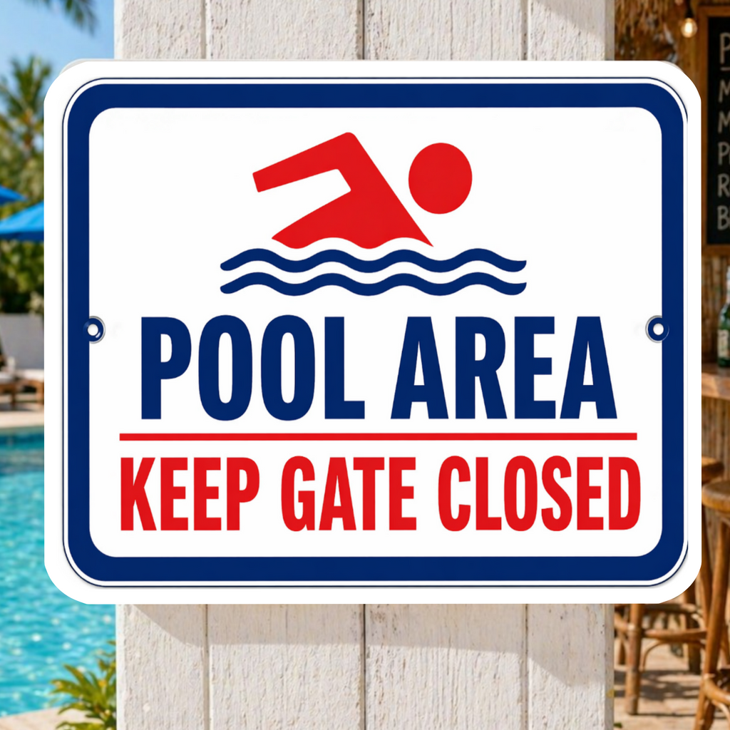 Pool Area Keep Gate Closed Sign 13x19 Laminated Pool Safety Decor Backyard Pool Warning Sign