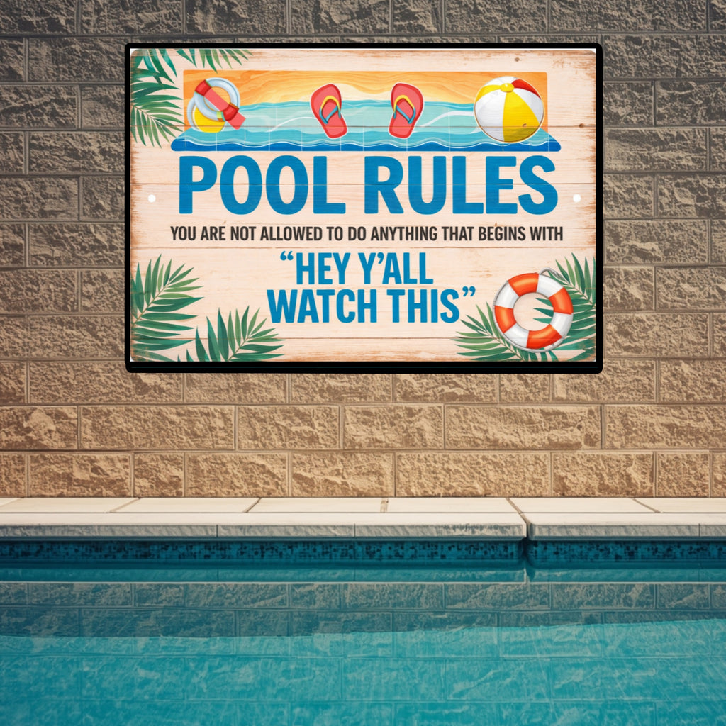 Funny Pool Rules Sign Hey Yall Watch This Sign 13x19 Laminated Backyard Pool Decor Humor Pool Safety Sign