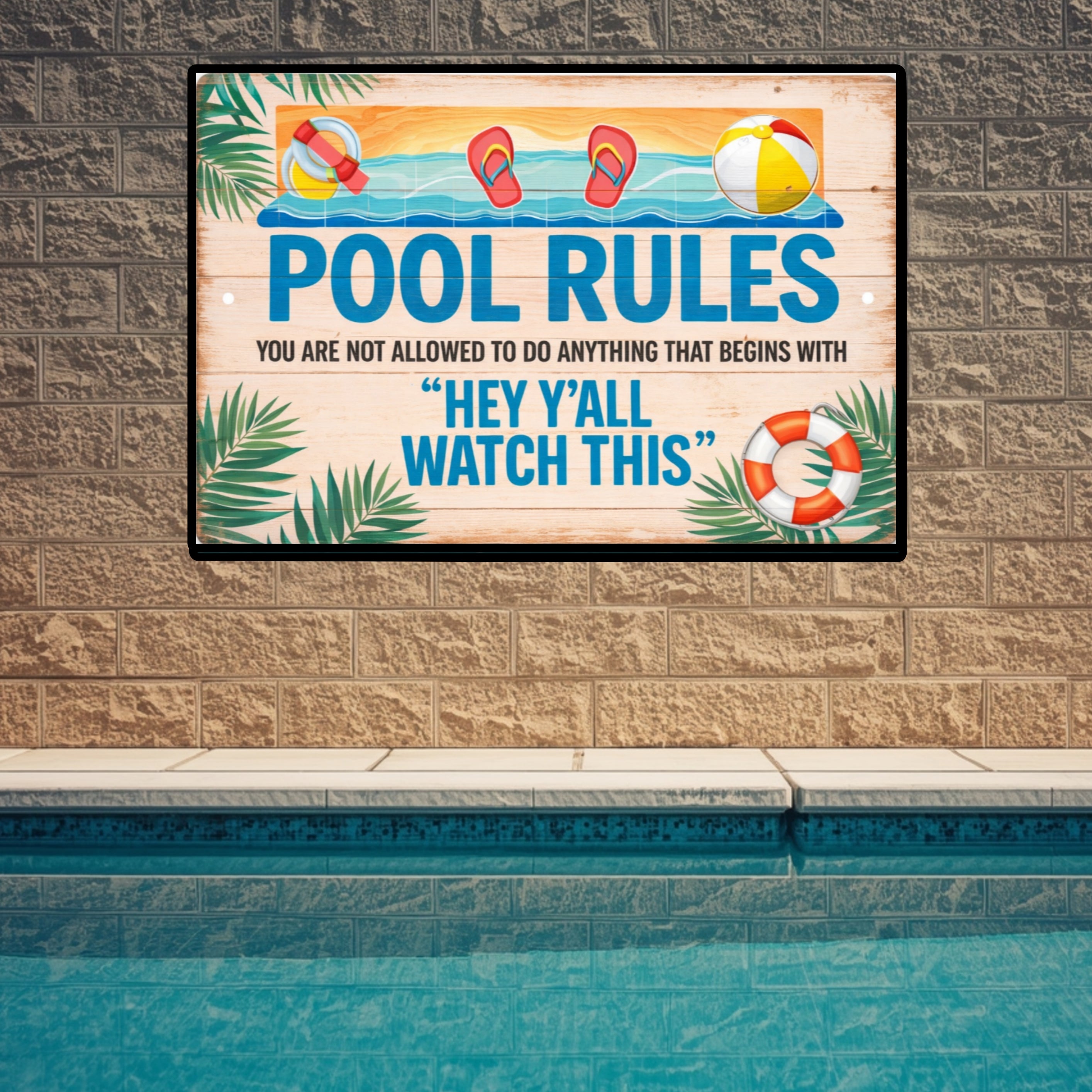 Funny Pool Rules Sign Hey Yall Watch This Sign 13x19 Laminated Backyard Pool Decor Humor Pool Safety Sign