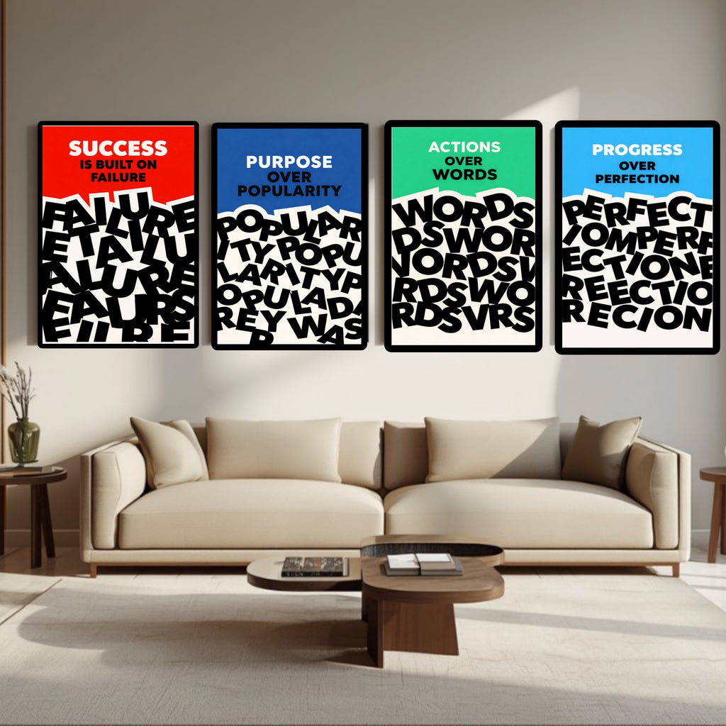 Motivational Wall Art Set Actions Over Words Purpose Over Popularity Progress Over Perfection Success Mindset Decor 13x19 Laminated