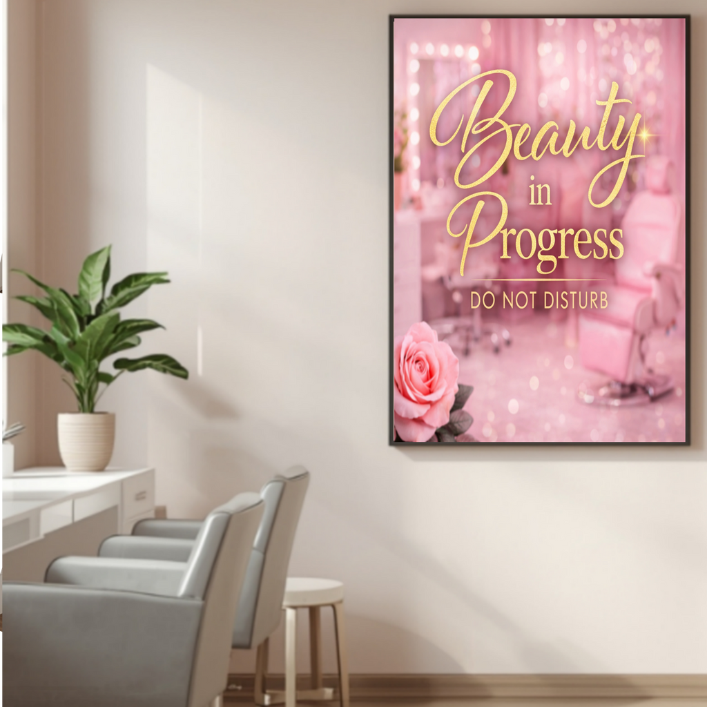 Beauty In Progress Sign Do Not Disturb Salon Decor 13x19 Laminated Spa Wall Art Beauty Room Sign Feminine Decor