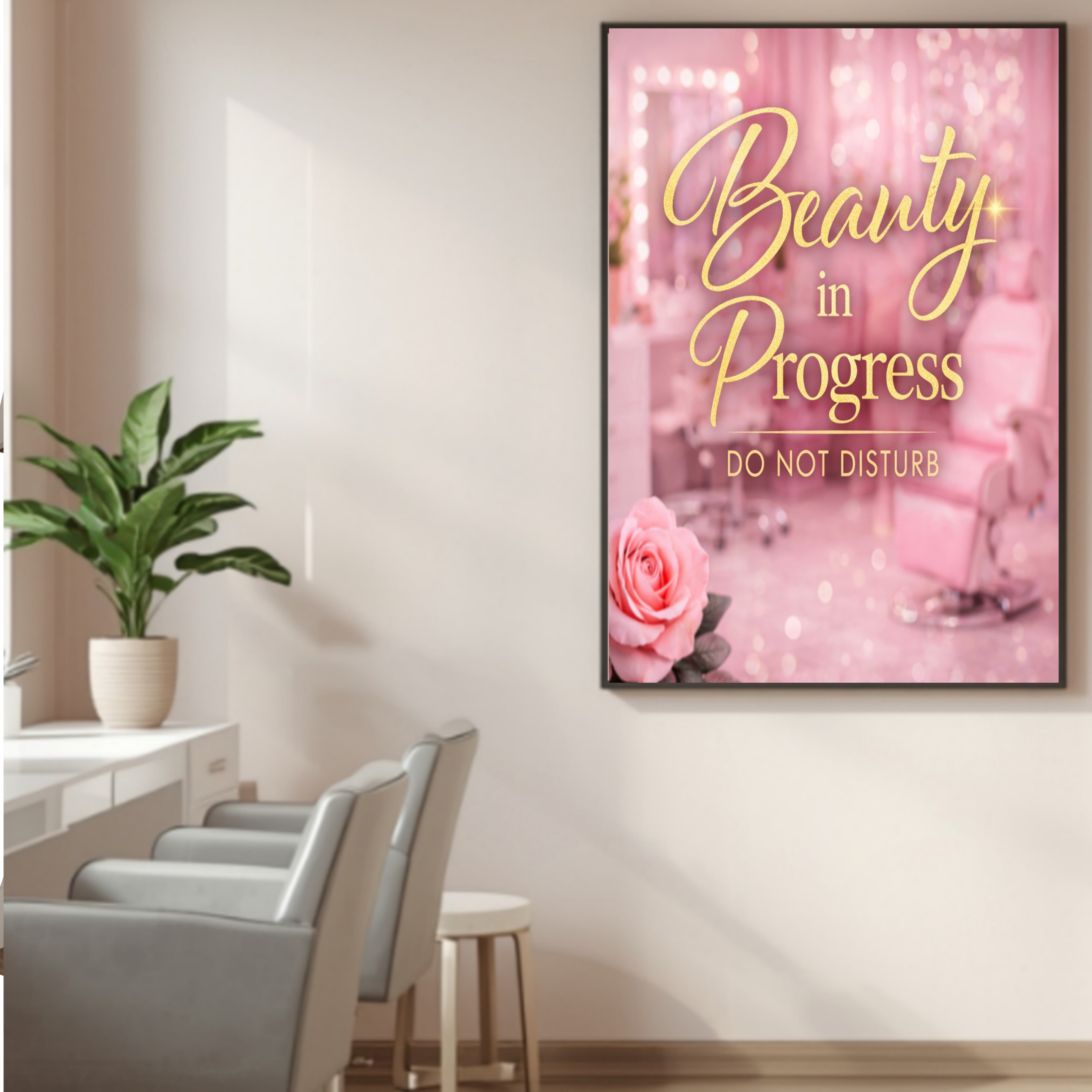Beauty In Progress Sign Do Not Disturb Salon Decor 13x19 Laminated Spa Wall Art Beauty Room Sign Feminine Decor