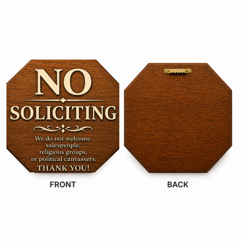Real Wood No Soliciting Sign 12x12 Outdoor Wooden Door Sign Weather Sealed Front Porch Decor