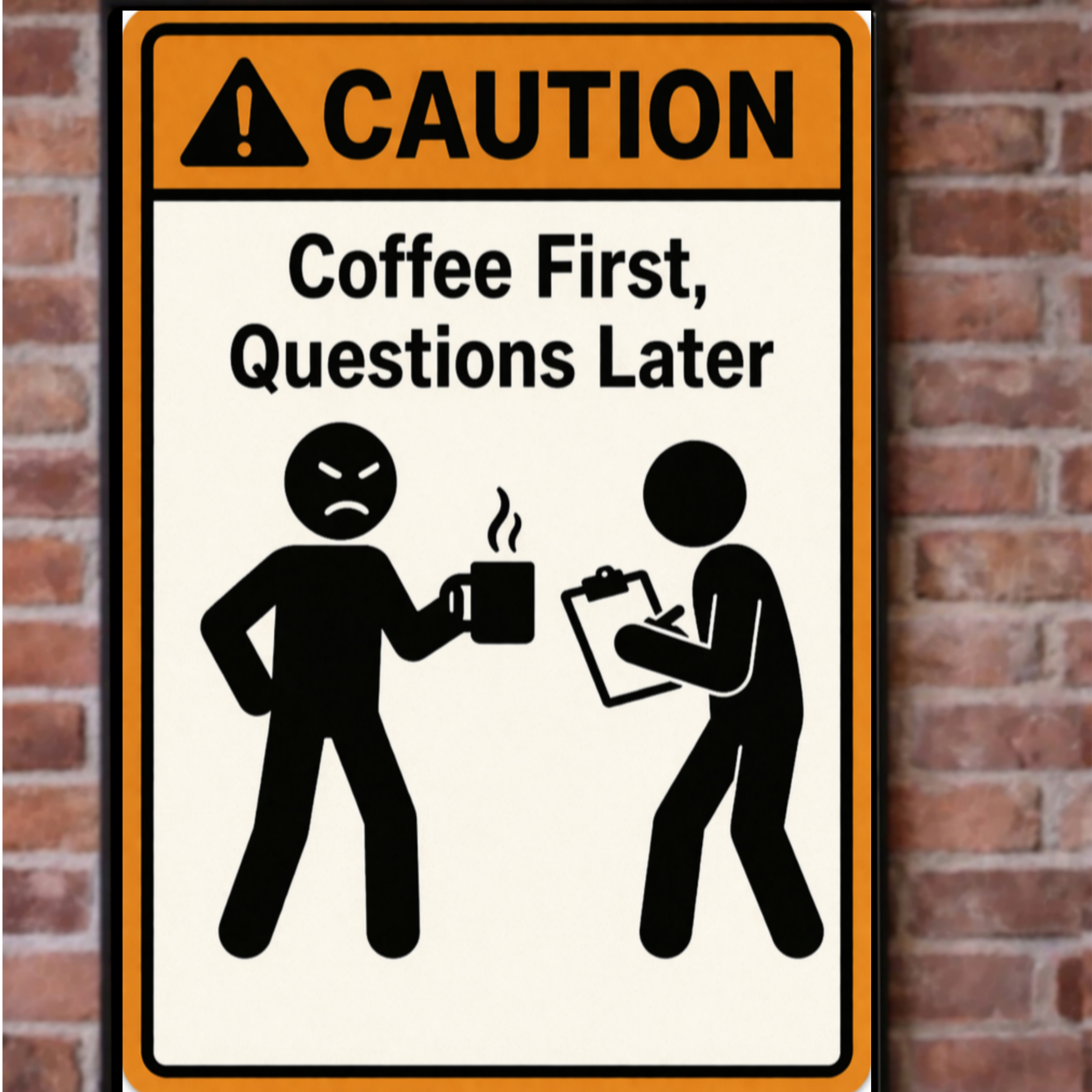 Coffee First Questions Later Funny Morning Sign Humor Kitchen Decor 13x19 Laminated Weather Sealed Wall Art