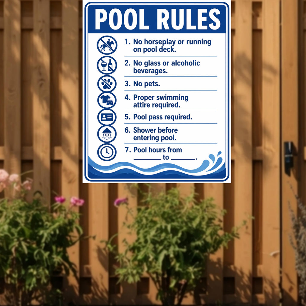 Pool Rules Sign | 13x19 Laminated Custom Pool Safety Sign | Backyard Pool Decor for Airbnb, HOA & Home