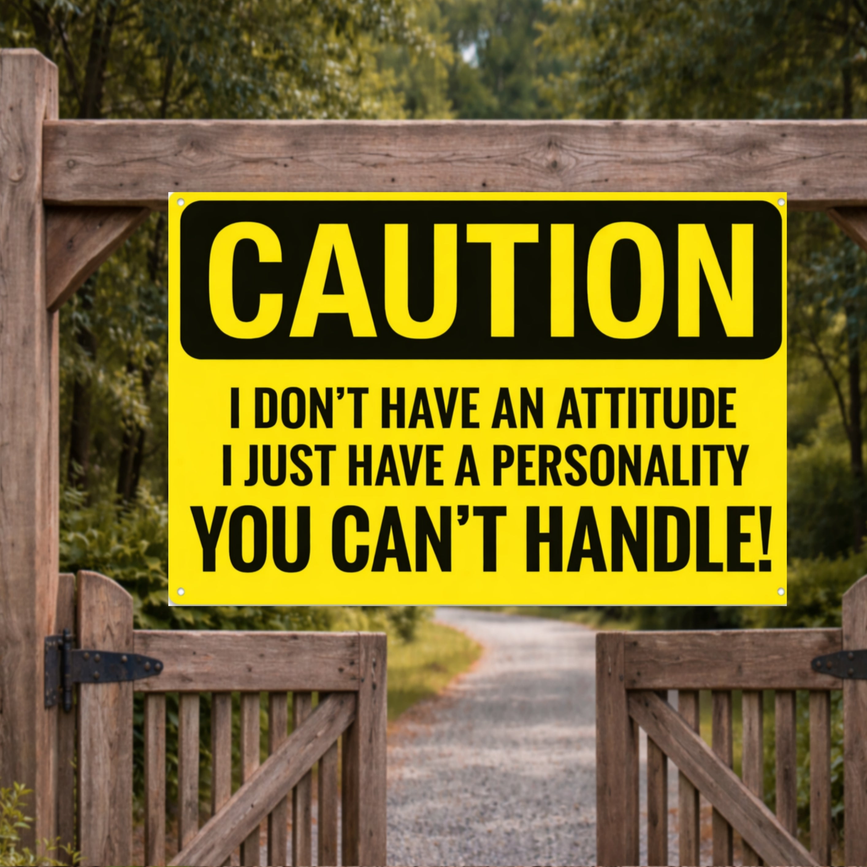 Funny Caution Sign – “I Don’t Have an Attitude, I Have a Personality You Can’t Handle” | Bold Humor Wall Art (13x19)