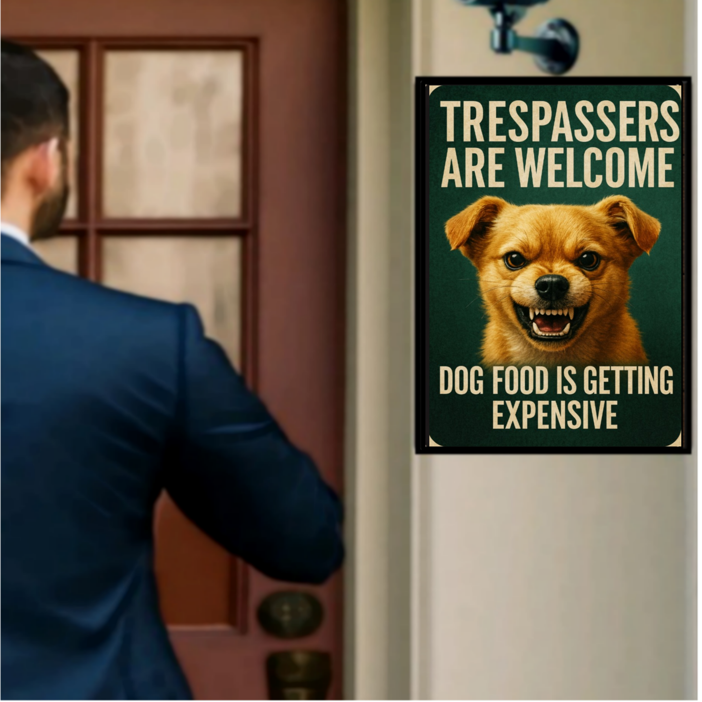 Trespassers Are Welcome LAMINATED Funny Dog Sign – Beware of Dog Yard Warning Sign 13x19in