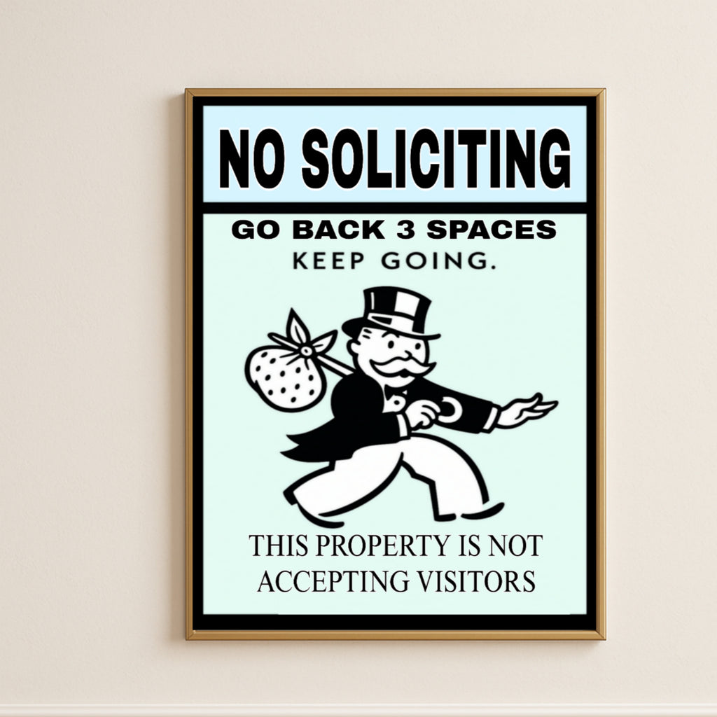 No Soliciting Sign – Laminated Go Back 3 Spaces Keep Going | Funny Front Door Sign | Home Entry Warning Decor 13x19in