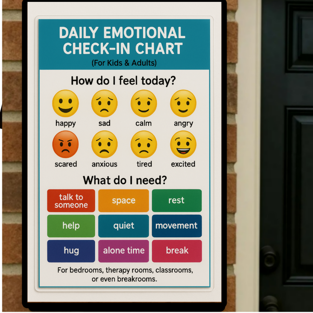 Daily Emotional Check-In Chart – Feelings Chart for Kids and Adults | Mental Health Classroom 13x19in Laminated Print
