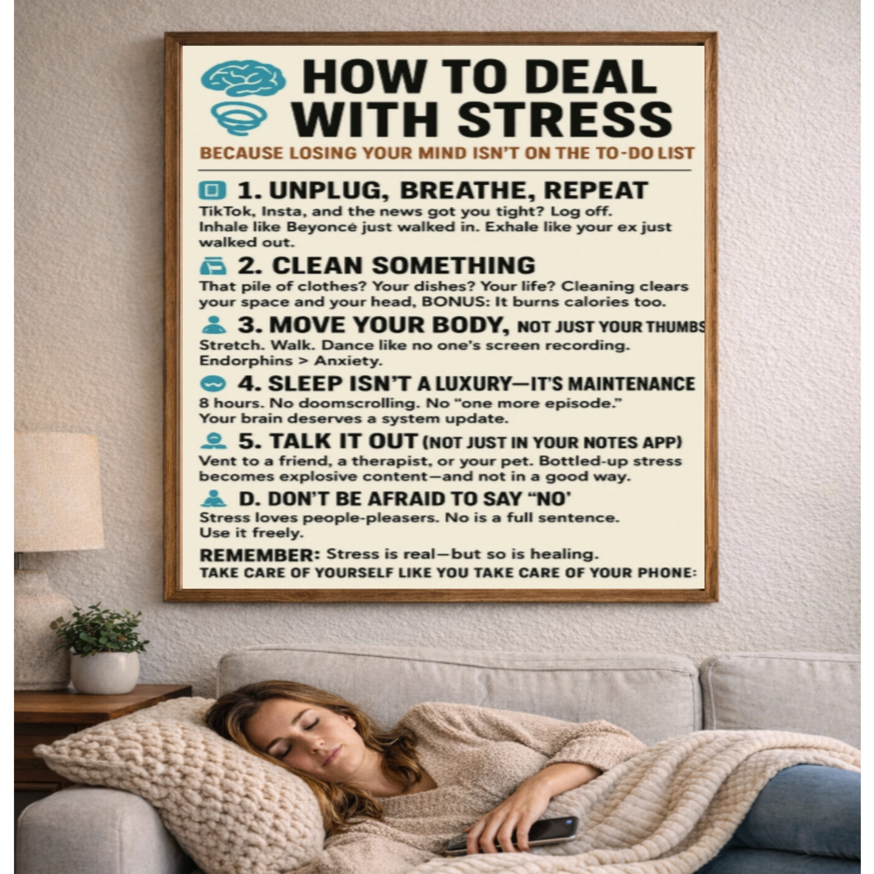 How To Deal With Stress Poster 13x19 Laminated Mental Health Wall Art Motivational Self Care Sign Anxiety Relief Decor Office Home