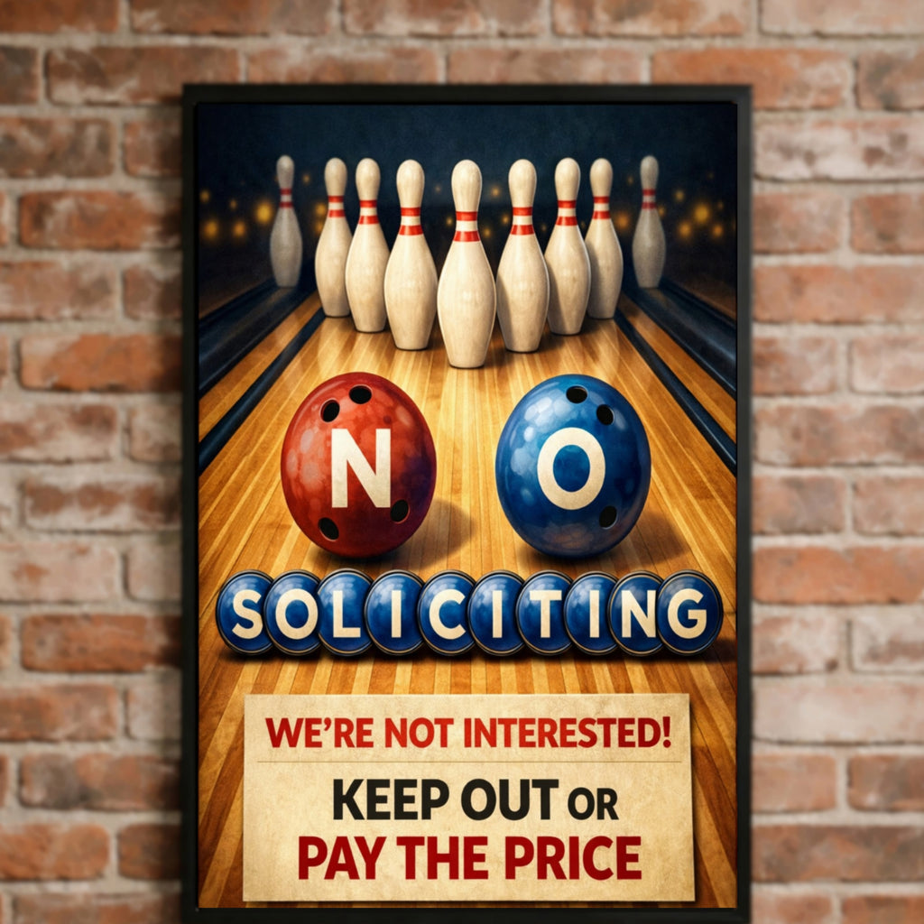 No Soliciting Bowling Sign Funny Door Sign Keep Out Or Pay The Price 13x19 Laminated Home Security Yard Sign Funny Warning Decor