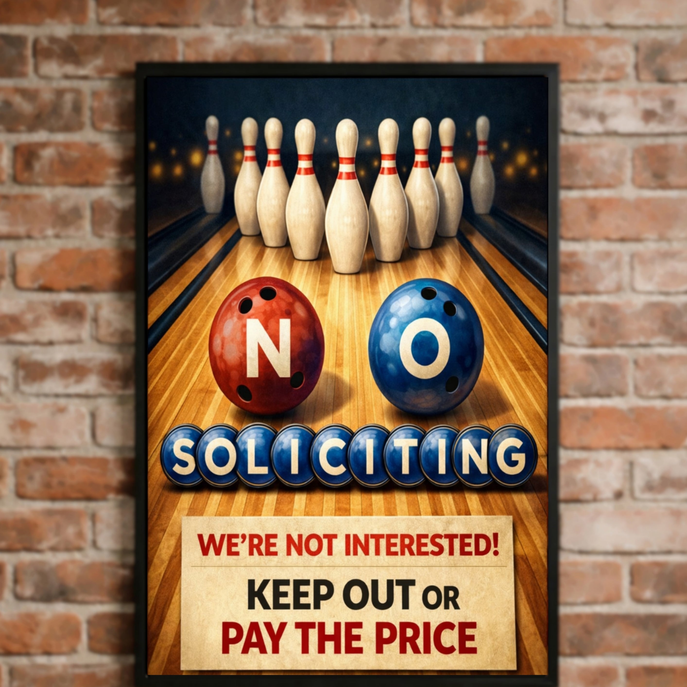 No Soliciting Bowling Sign Funny Door Sign Keep Out Or Pay The Price 13x19 Laminated Home Security Yard Sign Funny Warning Decor