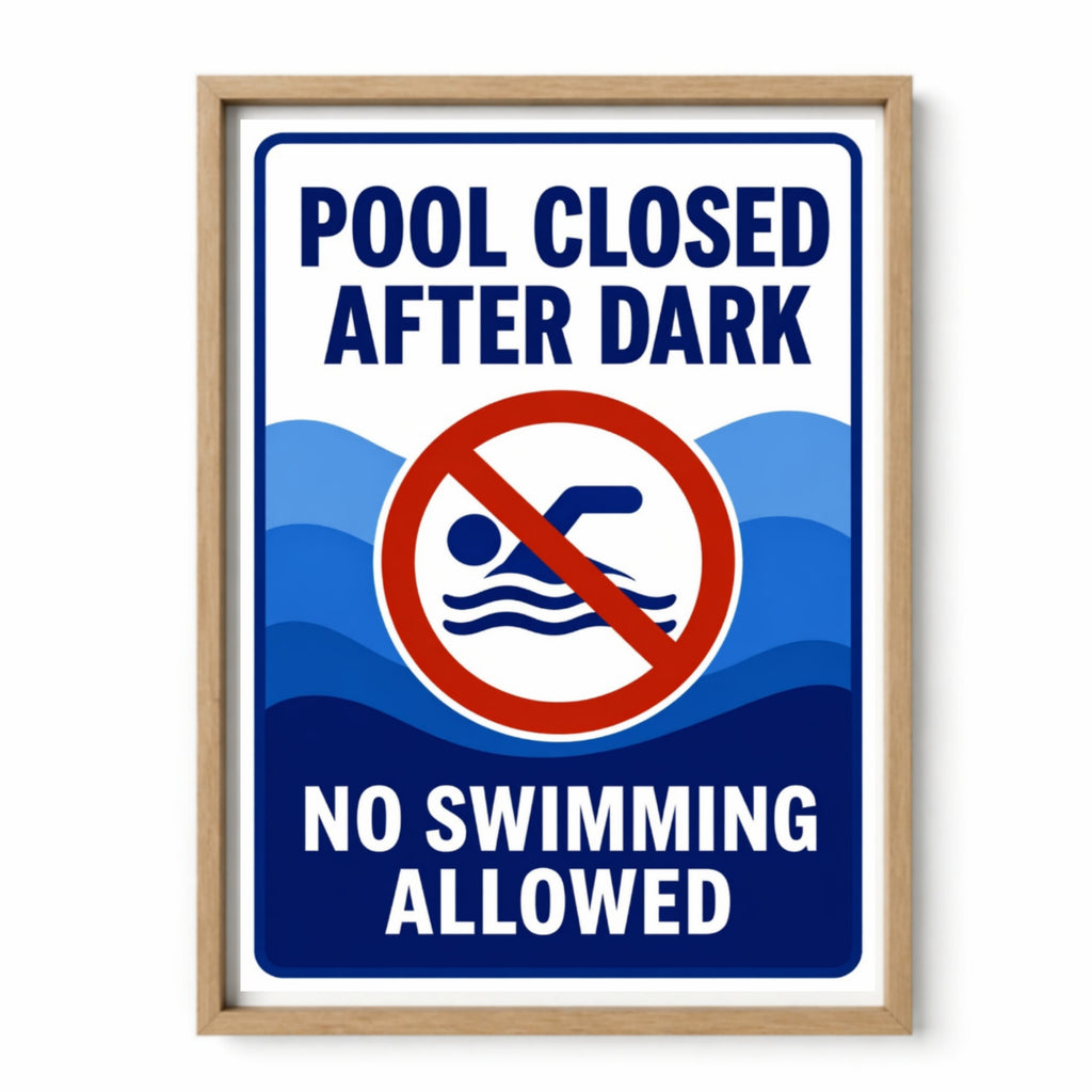 Pool Closed After Dark No Swimming Allowed Sign 13x19 Laminated Pool Rules Decor Backyard Pool Safety Sign