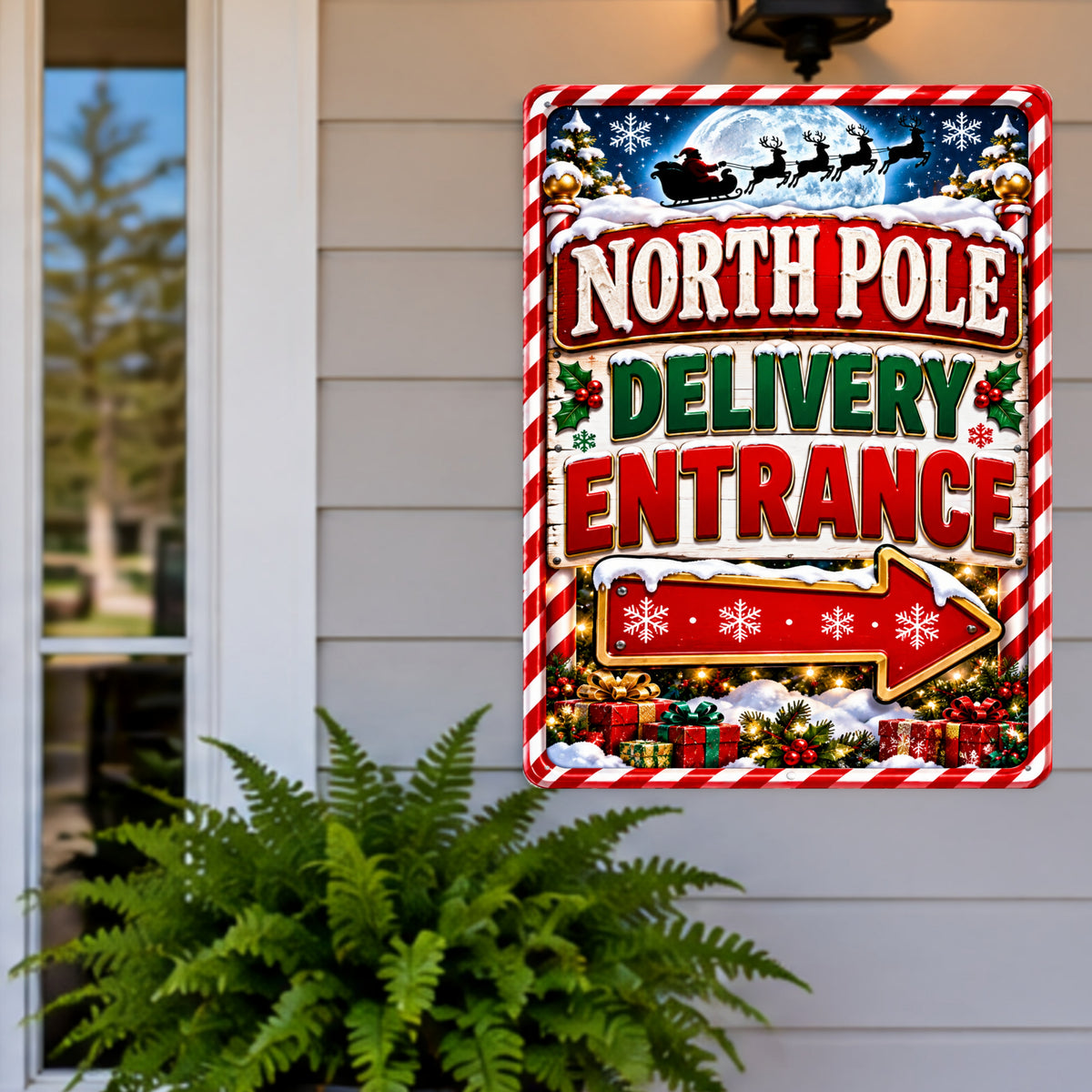 North Pole Delivery Entrance Sign, 13x19 Laminated Santa Christmas Holiday Decor