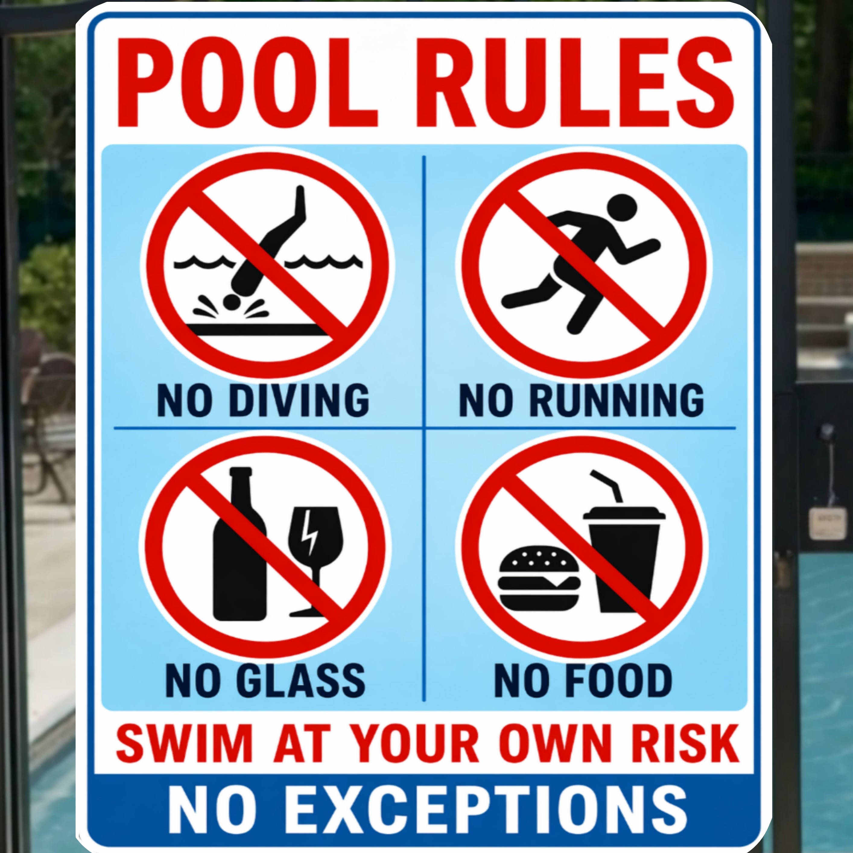 Pool Rules Sign No Diving No Running 13x19 Laminated Pool Safety Sign Backyard Pool Decor No Glass No Food Sign