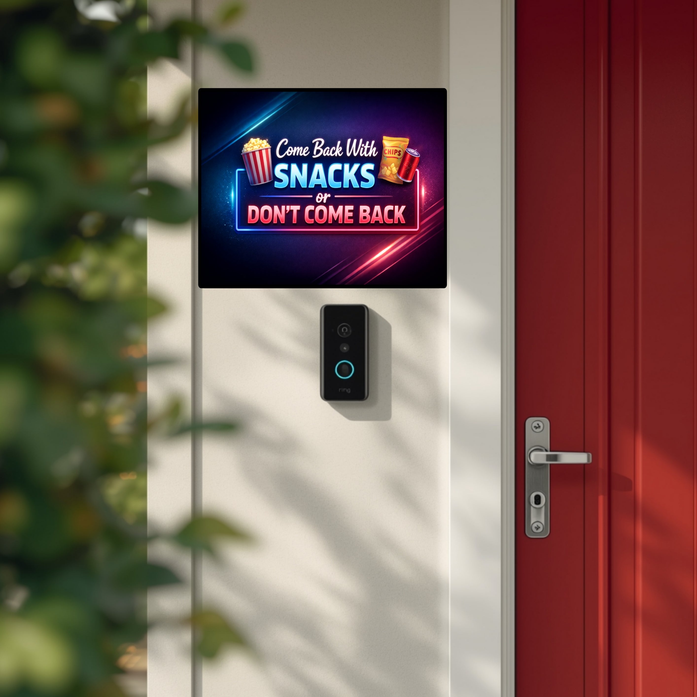 Funny No Soliciting Sign – “Come Back With Snacks or Don’t Come Back” | Do Not Knock Door Sign | Humorous Entryway Decor