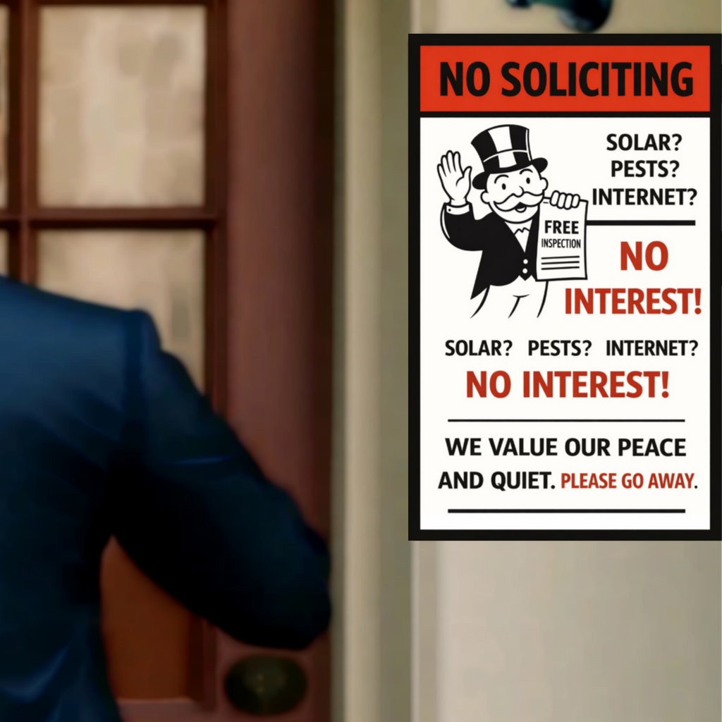 No Soliciting Sign No Interest We Value Our Peace And Quiet 13x19 Laminated Door Sign Funny No Salesmen Sign Home Decor