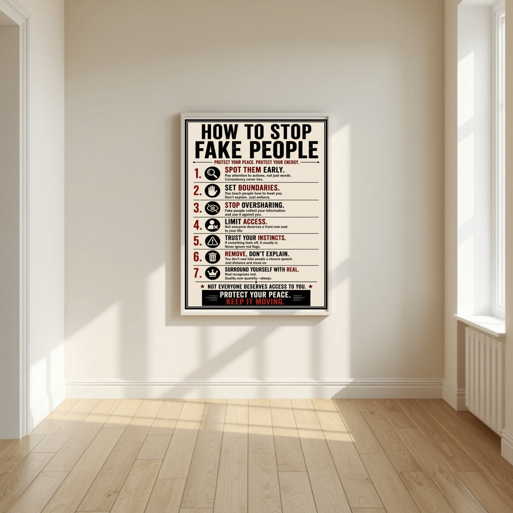 How To Stop Fake People Sign 13x19 Laminated Motivational Poster Protect Your Peace Wall Art Self Growth Mindset Sign
