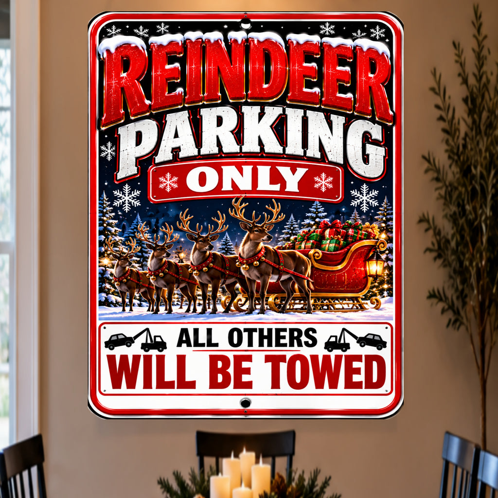 Reindeer Parking Only Sign, 13x19 Laminated Funny Christmas Holiday Parking Decor