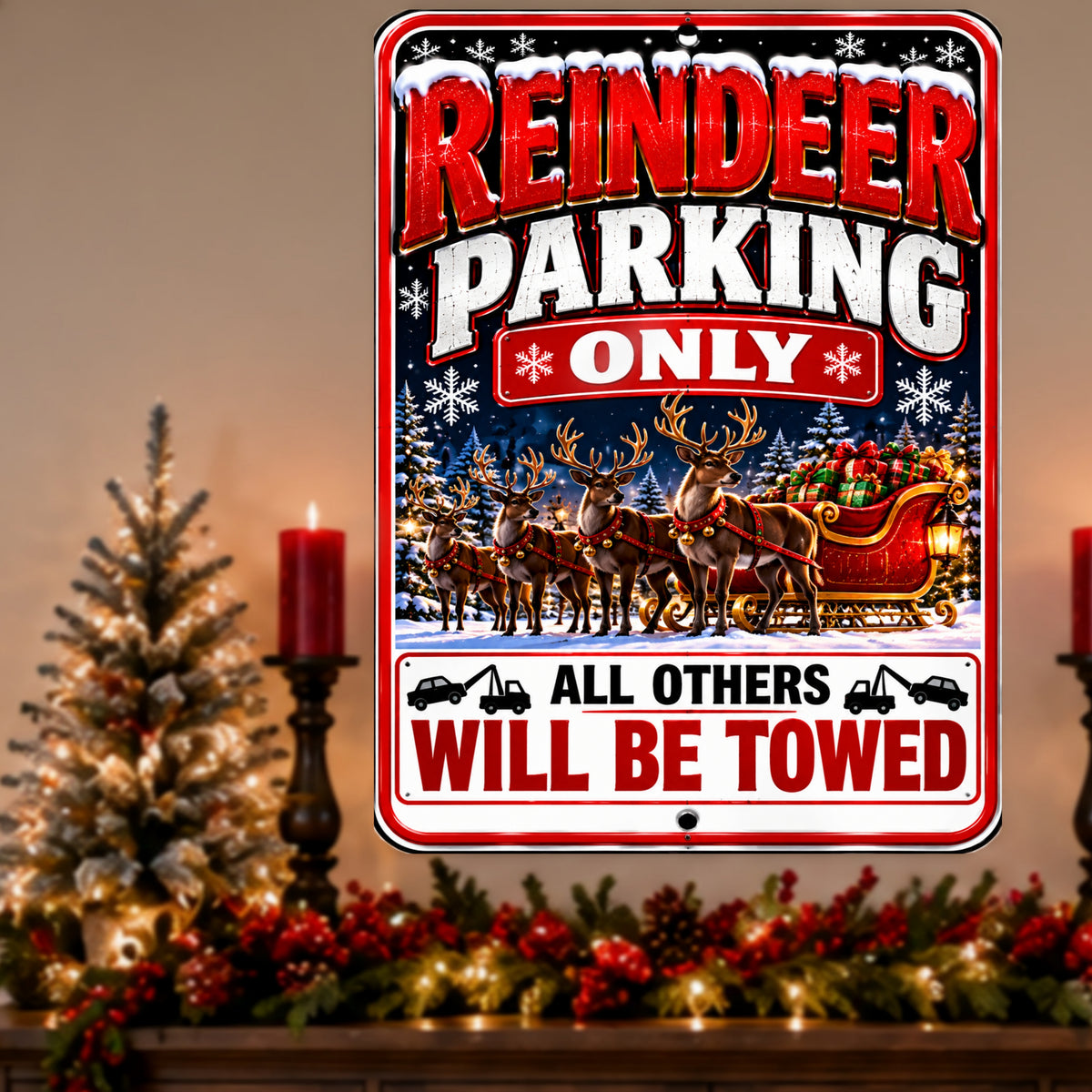 Reindeer Parking Only Sign, 13x19 Laminated Funny Christmas Holiday Parking Decor