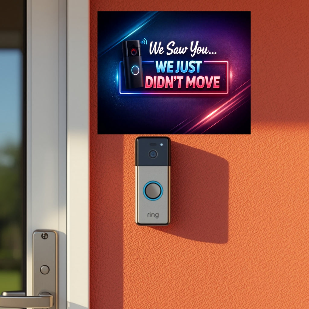 Funny Doorbell Camera Sign – “We Saw You… We Just Didn’t Move” | Smart Home Humor Wall Art