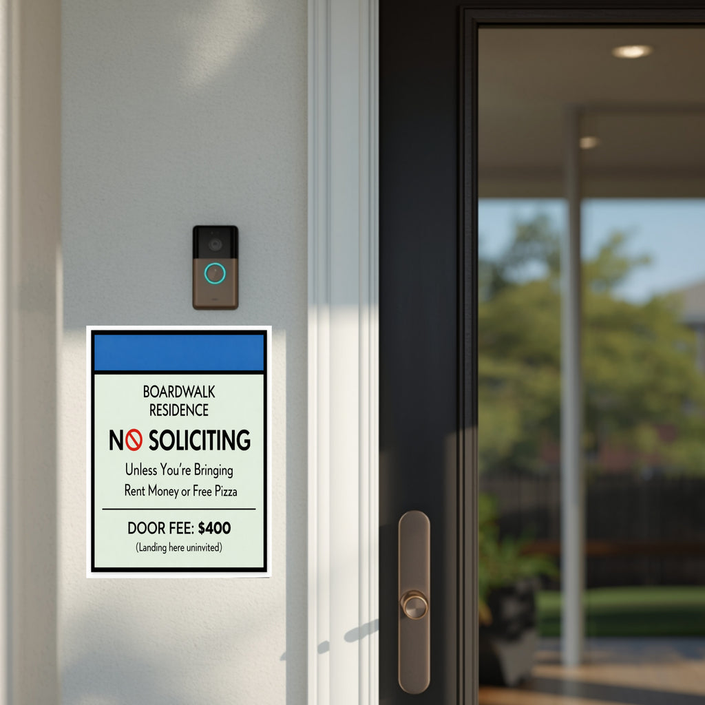 Boardwalk No Soliciting Sign – Funny Door Sign | “Unless You’re Bringing Rent or Pizza” | Modern Home Entry Decor