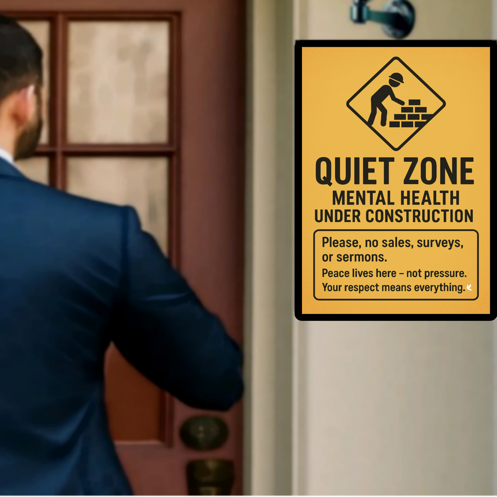 Quiet Zone Mental Health Under Construction Sign – Funny No Soliciting Door Sign | Peaceful Home Decor Laminated Print 13x19in