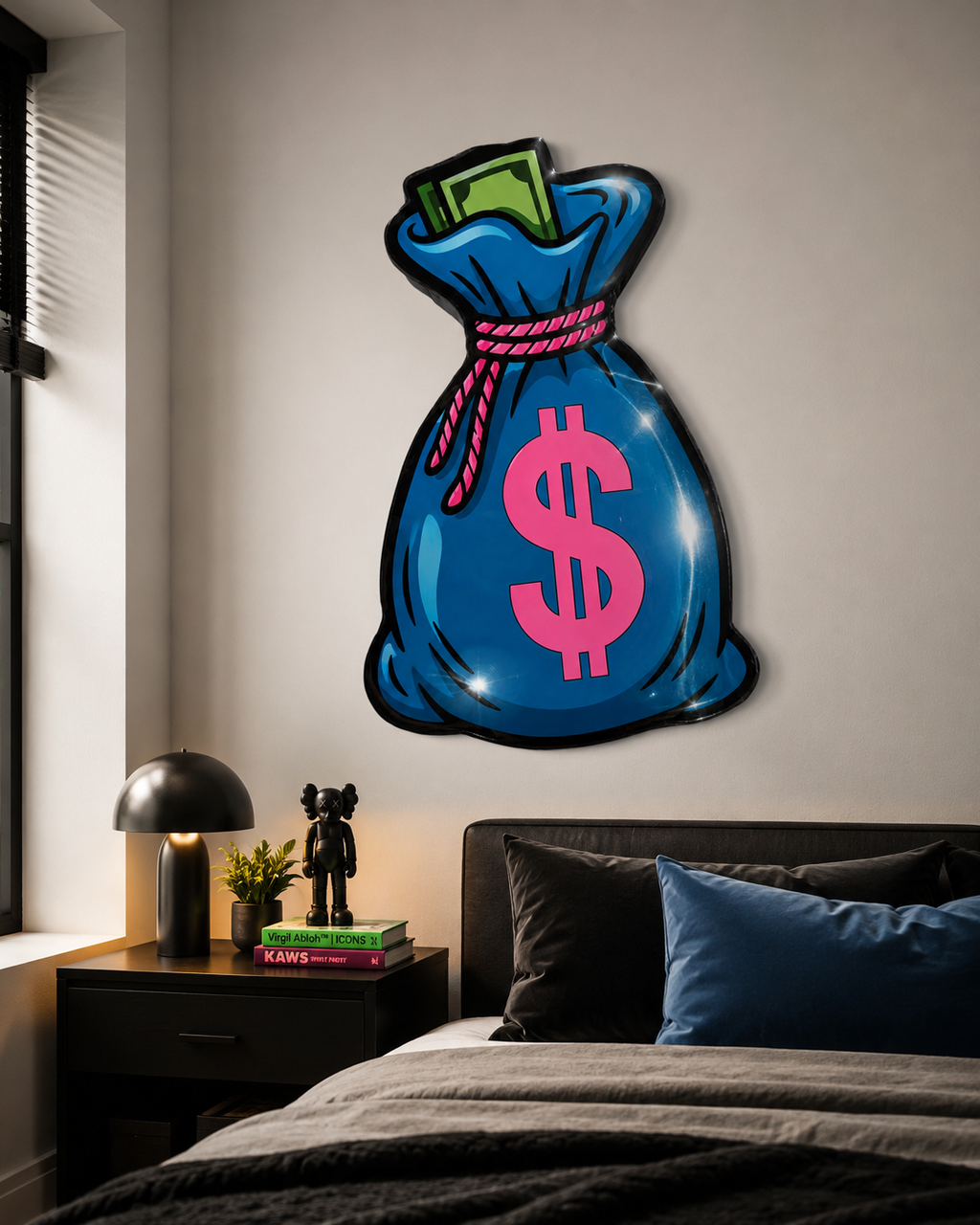 Real Wood Money Bag Wall Art | 12x18 Motivational Office Decor | Glossy Wall Sign | Hustle Mindset Business Decor