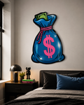 Real Wood Money Bag Wall Art | 12x18 Motivational Office Decor | Glossy Wall Sign | Hustle Mindset Business Decor