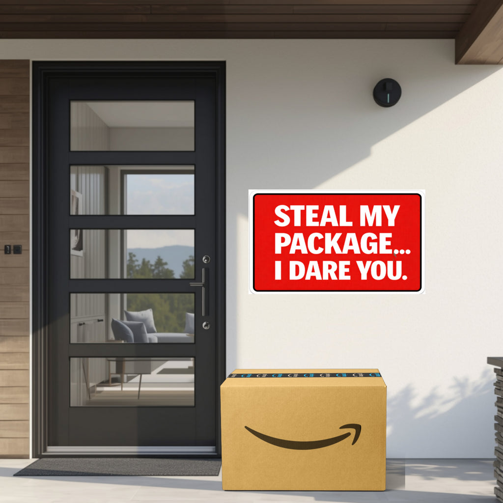 Steal My Package I Dare You Sign Funny Porch Pirate Warning Sign Red Security Sign Outdoor Decor 6x9in 12x12in Laminated Weather Resistant